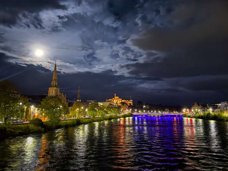 Super moon over Inverness Castle and the River Ness
